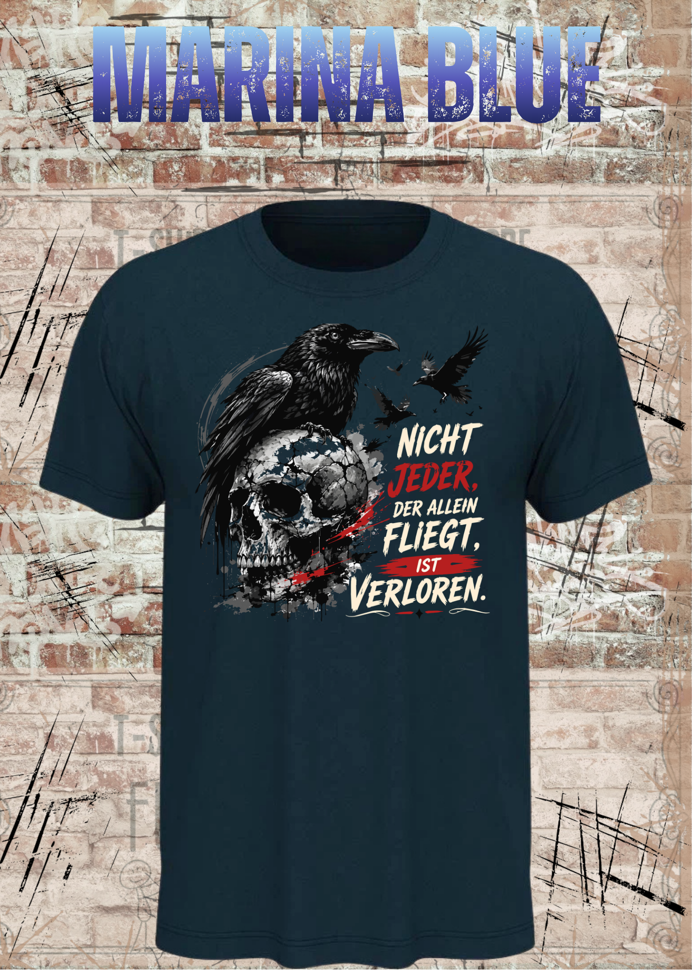 Nicht Jeder der Allein Fliegt T-Shirt – Dunkles Raben Shirt mit Totenkopf Motiv