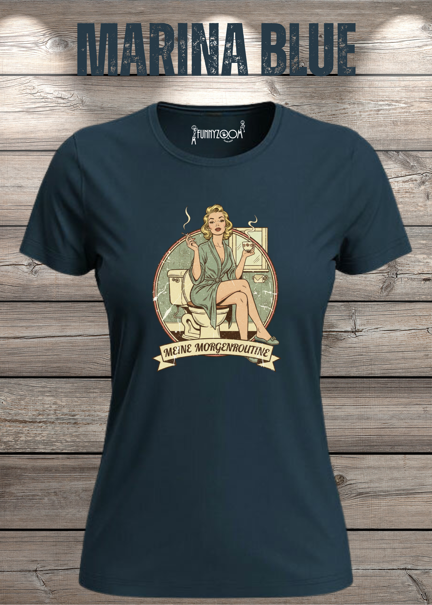 Damen T-Shirt Meine Morgenroutine – Lustiges Retro Shirt für Morgenmuffel