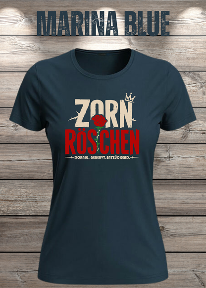 Zorn Röschen – Rockiges Damen T-Shirt mit Rose