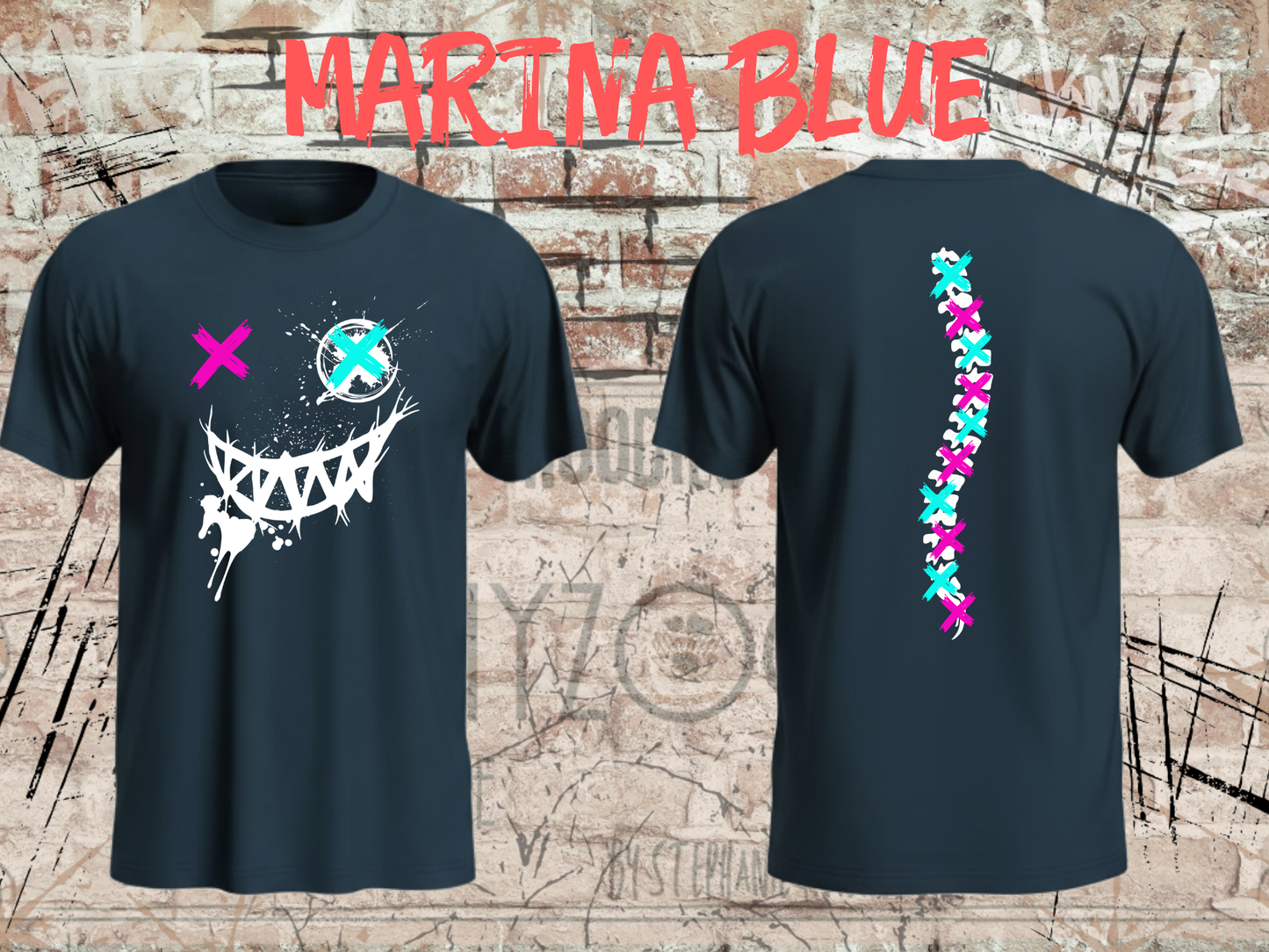 Neon Chaos Smile Unisex T-Shirt – Graffiti Face Streetwear Shirt mit Rückenprint