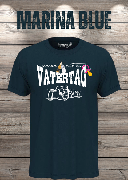 Herren T-Shirt für Papas mit Mädels Unser erster Vatertag Partnerschirt Vater Tochter T-Shirt in Marina Blue.