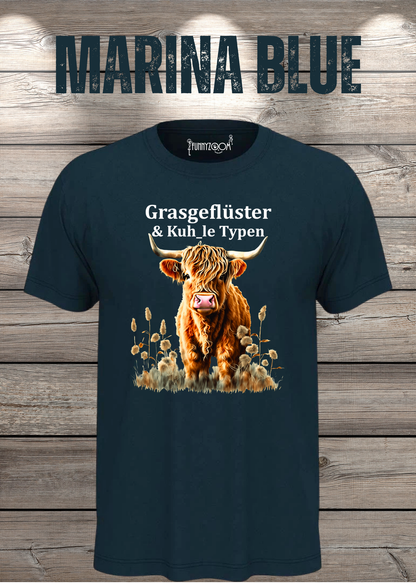 Unisex-T-Shirt „Grasgeflüster & Kuh_le Typen“ in Marina Blue.