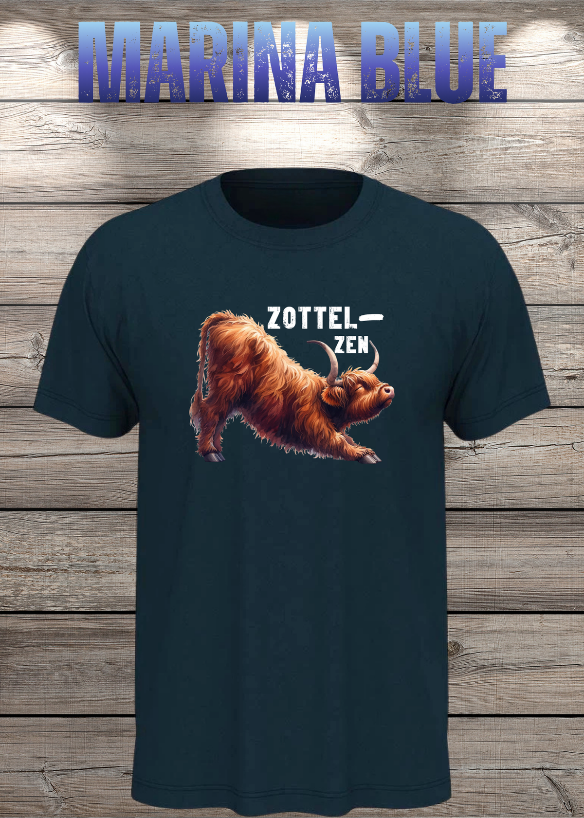 Unisex-T-Shirt „Zottel-Zen“ in Marina Blue.