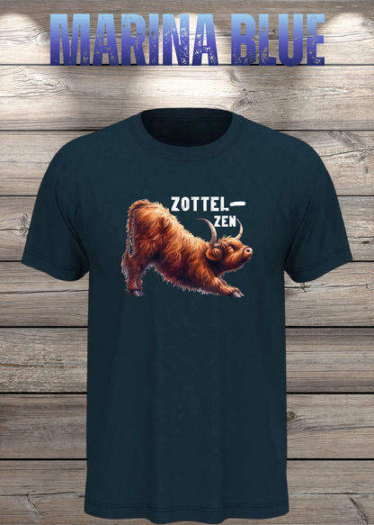 Unisex-T-Shirt „Zottel-Zen“ in Marina Blue.