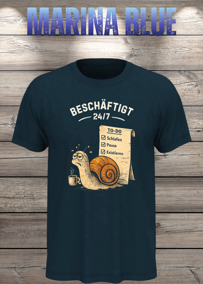Beschäftigt 24/7 Schnecken T-Shirt in marina blue - Witziges Unisex Shirt