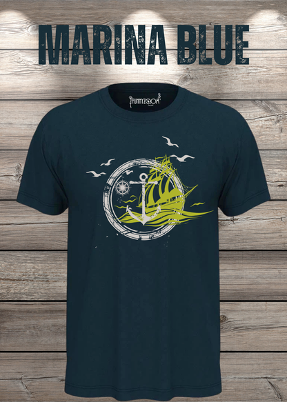 T-Shirt Schiff Anker Kompass in Marina Blue.