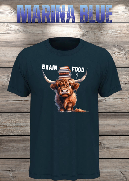 Unisex-T-Shirt „Brain Food?“ in Marina Blue.