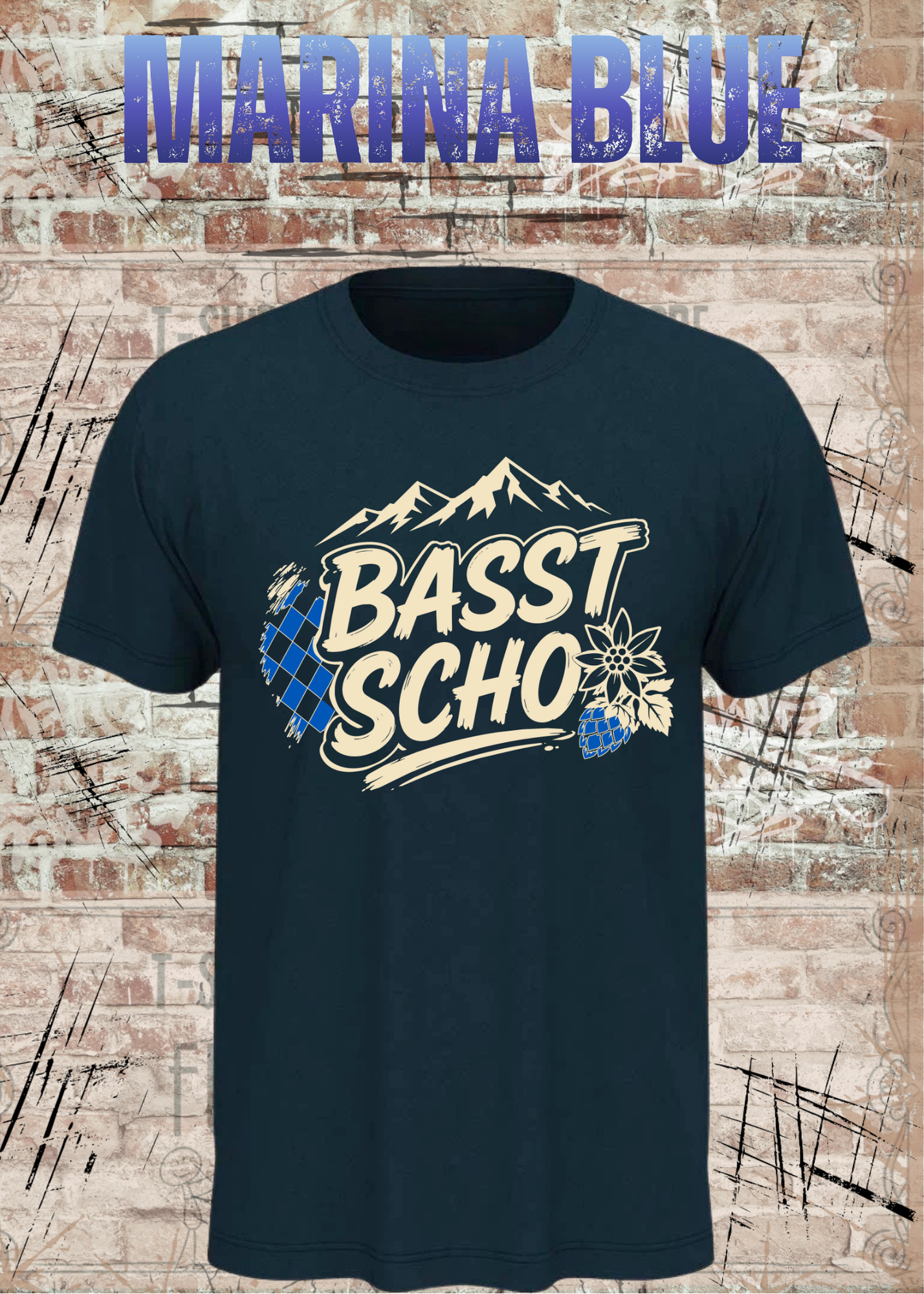 Basst scho – Bayerisches T-Shirt mit Bergen und Edelweiß