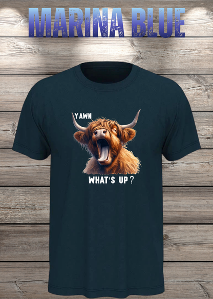 Unisex-T-Shirt „Yawn What's Up?“ in Marina Blue.