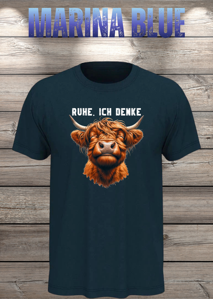 Unisex-T-Shirt „Ruhe. Ich denke“ in Marina Blue.