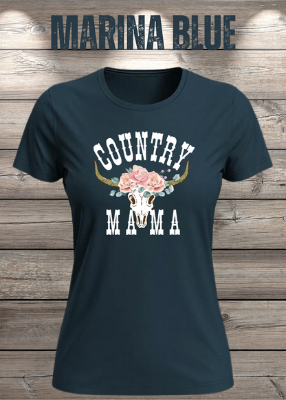 Country Mama T-Shirt – Freizeit Spruch Shirt für Damen in Marina Blue.