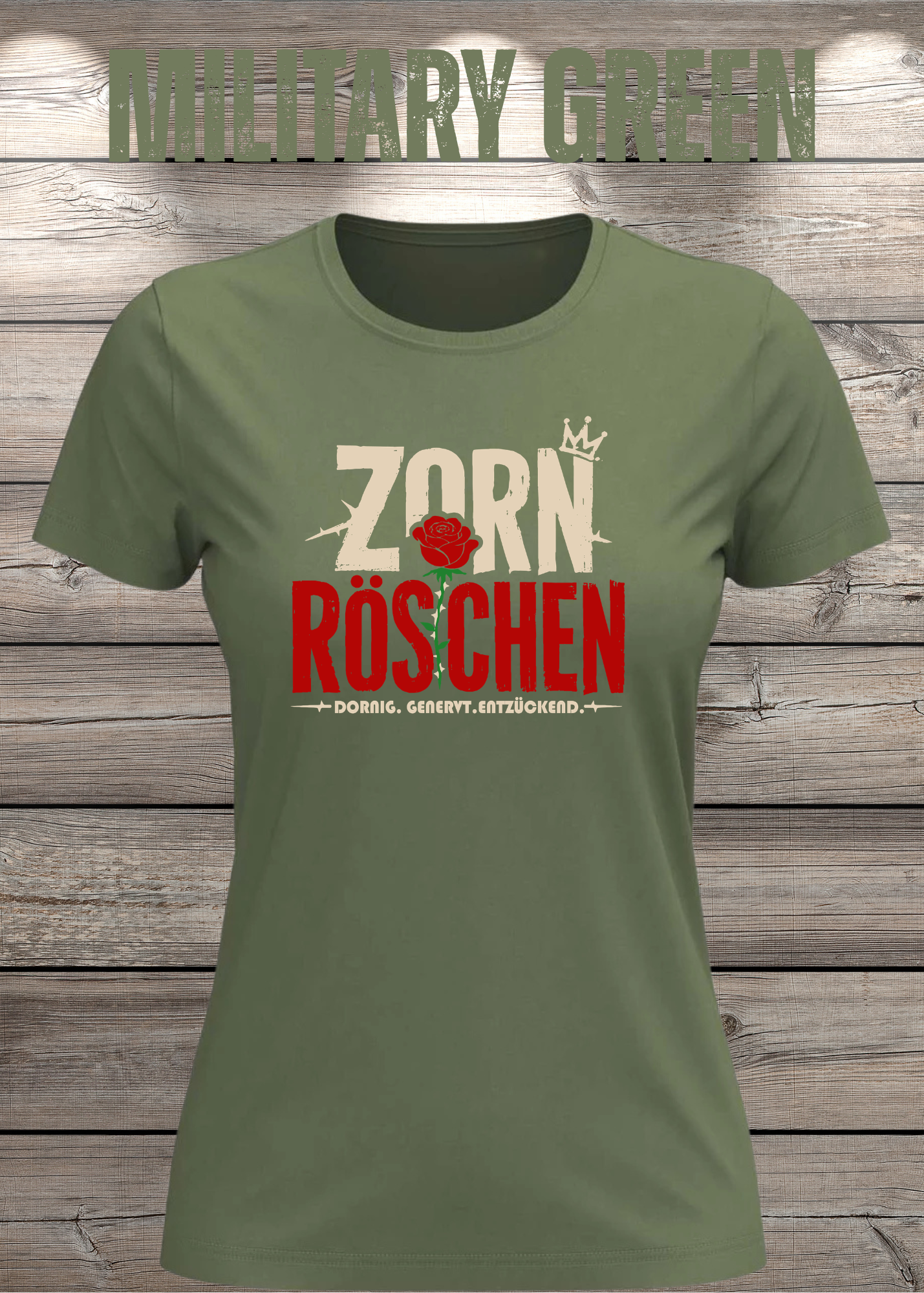 Zorn Röschen – Rockiges Damen T-Shirt mit Rose