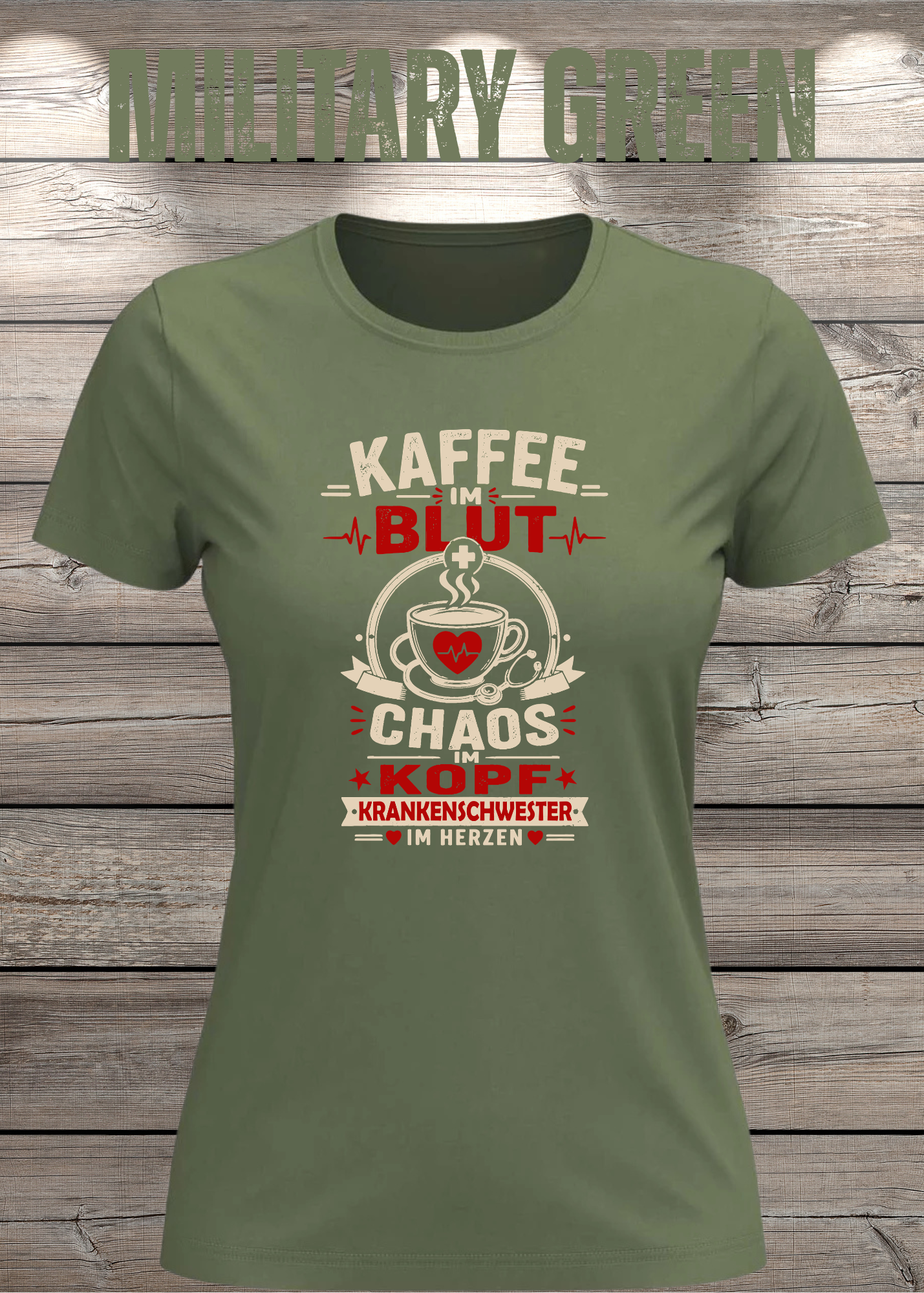 Krankenschwester T-Shirt – Kaffee im Blut, Chaos im Kopf
