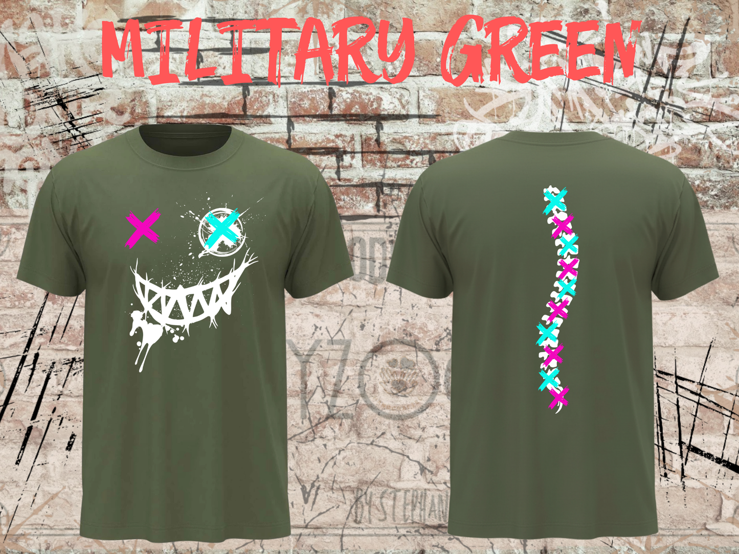 Neon Chaos Smile Unisex T-Shirt – Graffiti Face Streetwear Shirt mit Rückenprint