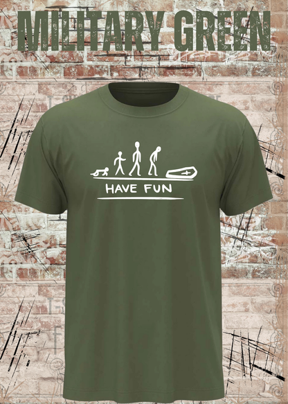 Have Fun Evolution Herren Damen Unisex T-Shirt in Military Green.
