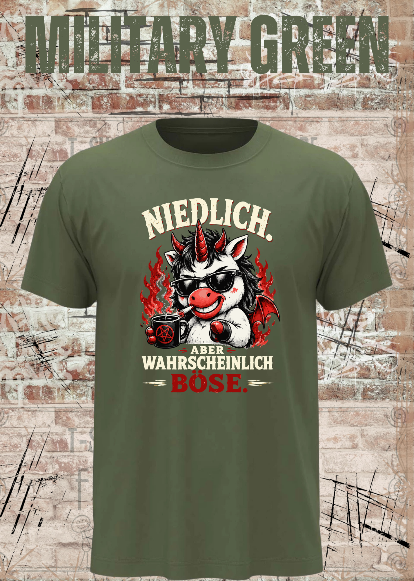 Niedlich aber wahrscheinlich böse – Lustiges Unisex T-Shirt mit Einhorn Motiv