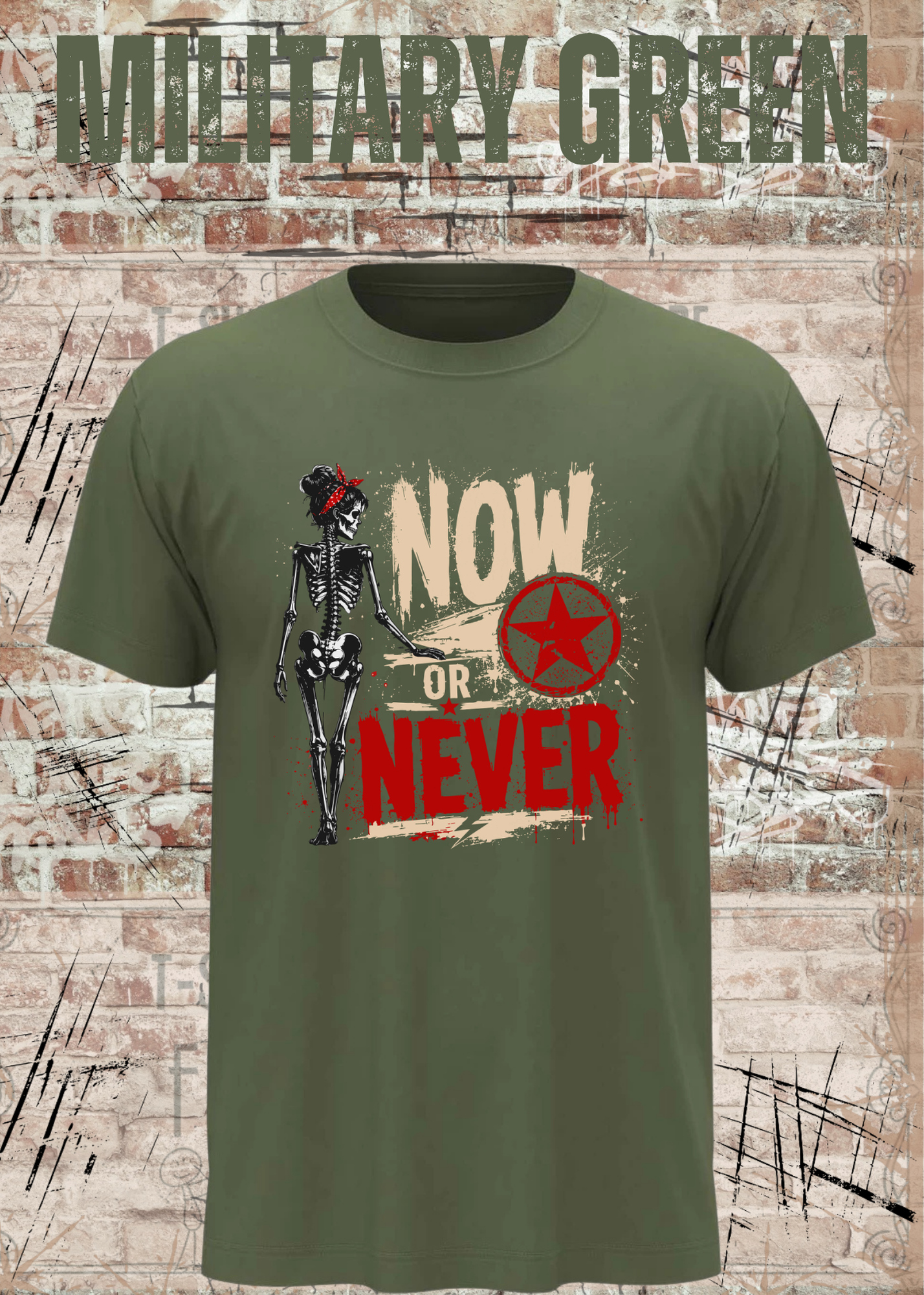Now or Never Shirt – Rockiges Unisex T-Shirt mit Totenkopf & Vintage Grunge Design