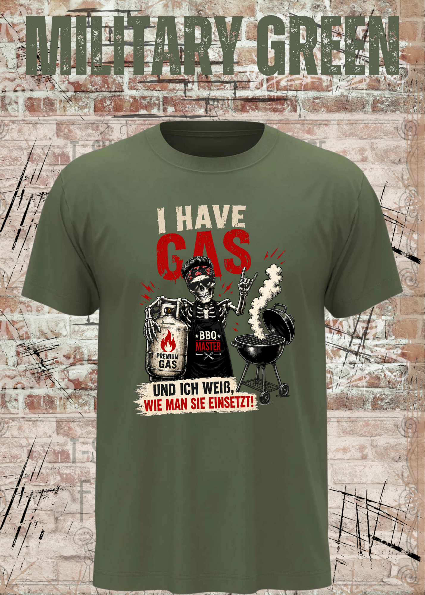 Grillmeister T-Shirt „I Have Gas“ – Skelett BBQ