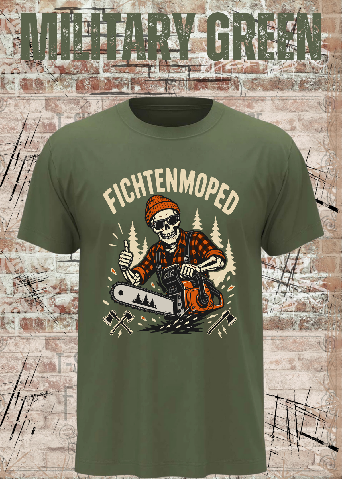 Herren-T-Shirt „Fichtenmoped“ in Military Green.