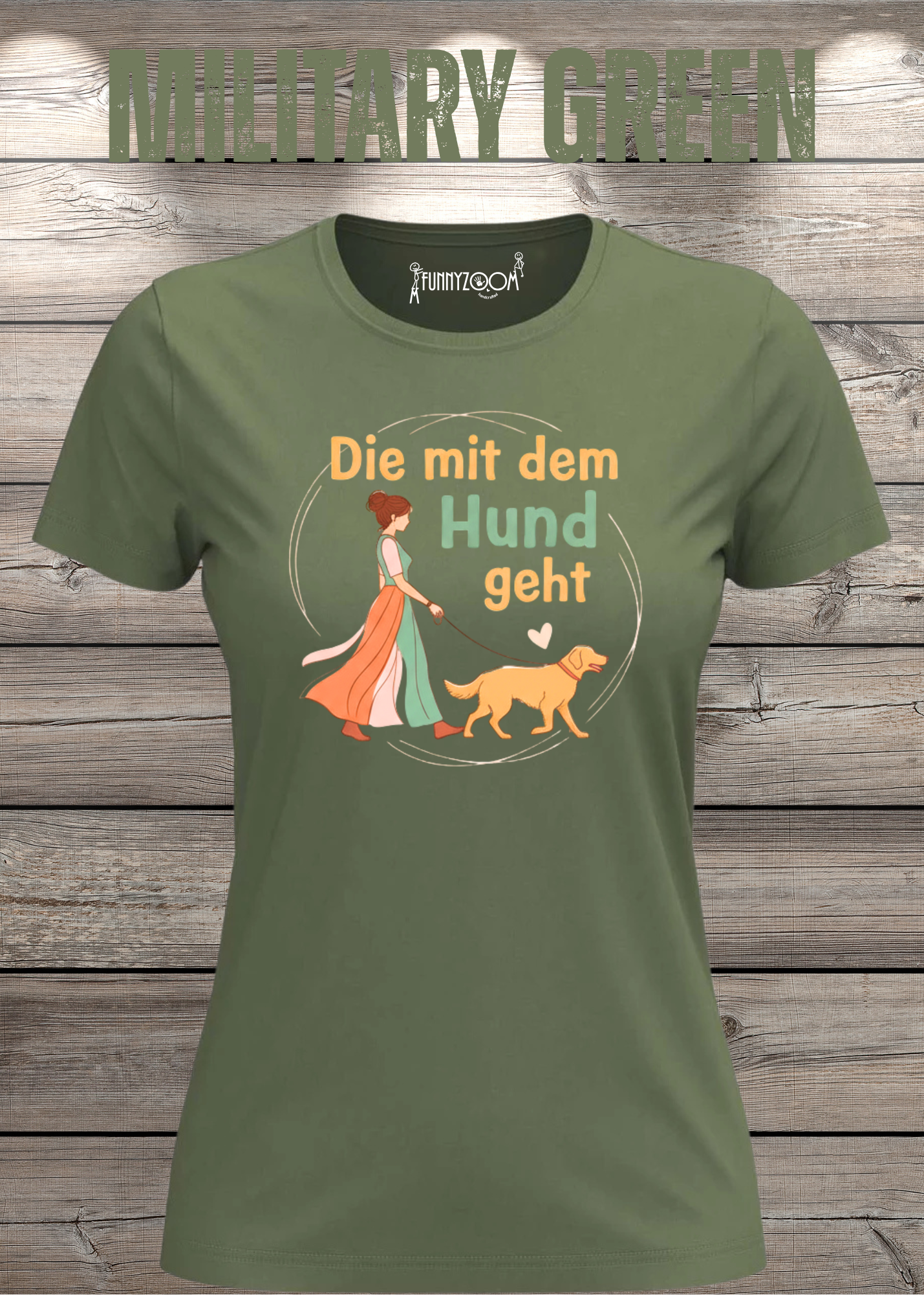 Damen T-Shirt 'Die mit dem Hund geht' - Hundeliebhaber Geschenk Gassi-Gehen
