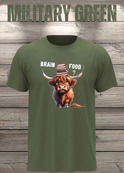 Unisex-T-Shirt „Brain Food?“ in Military Green.