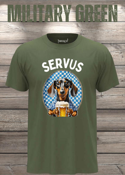 Servus Dackel Bayern Bier T-Shirt in Military Green.