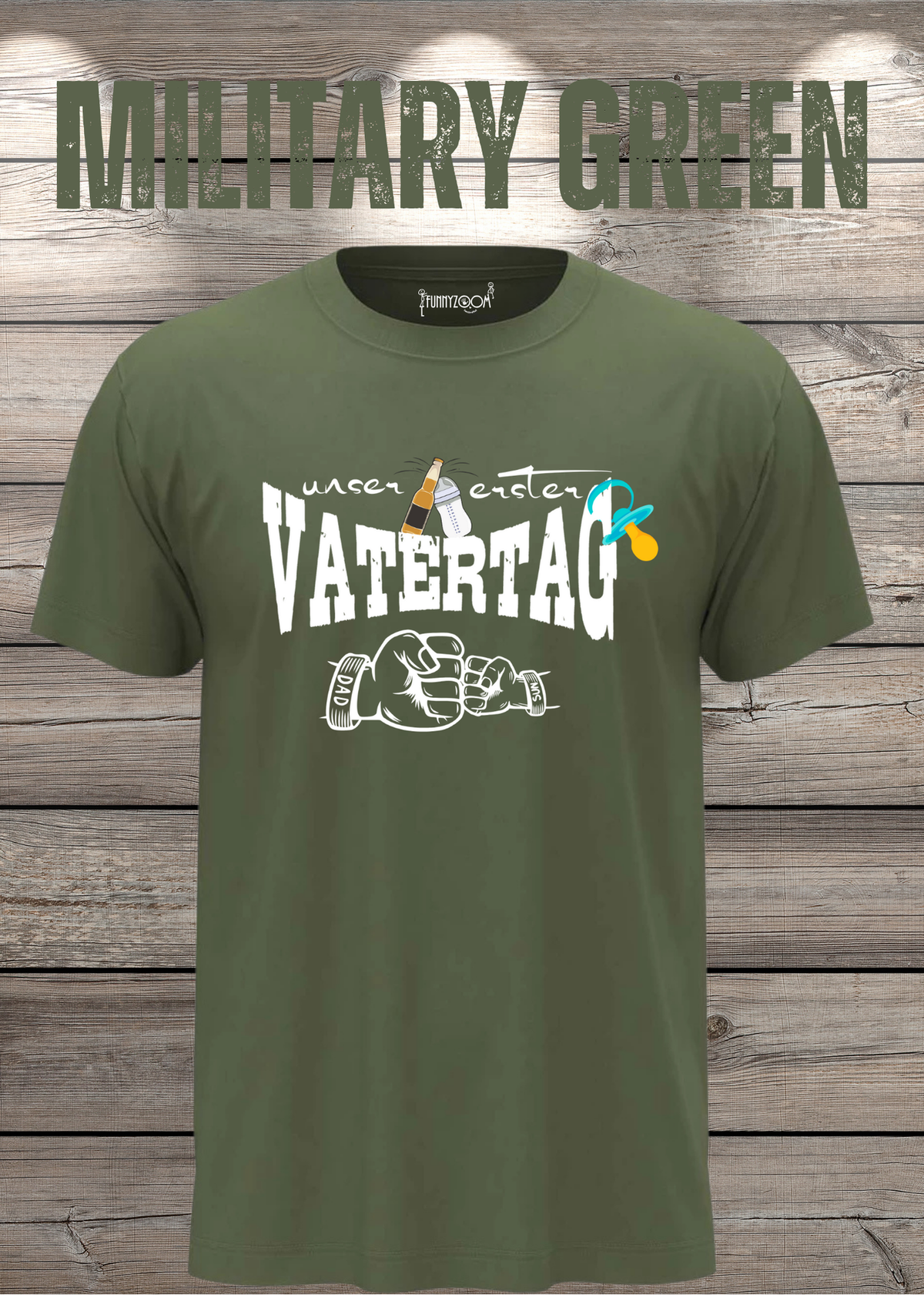 Herren T-Shirt für Papas mit Jungs Unser erster Vatertag Partnerschirt Vater Sohn T-Shirt in Military Green.