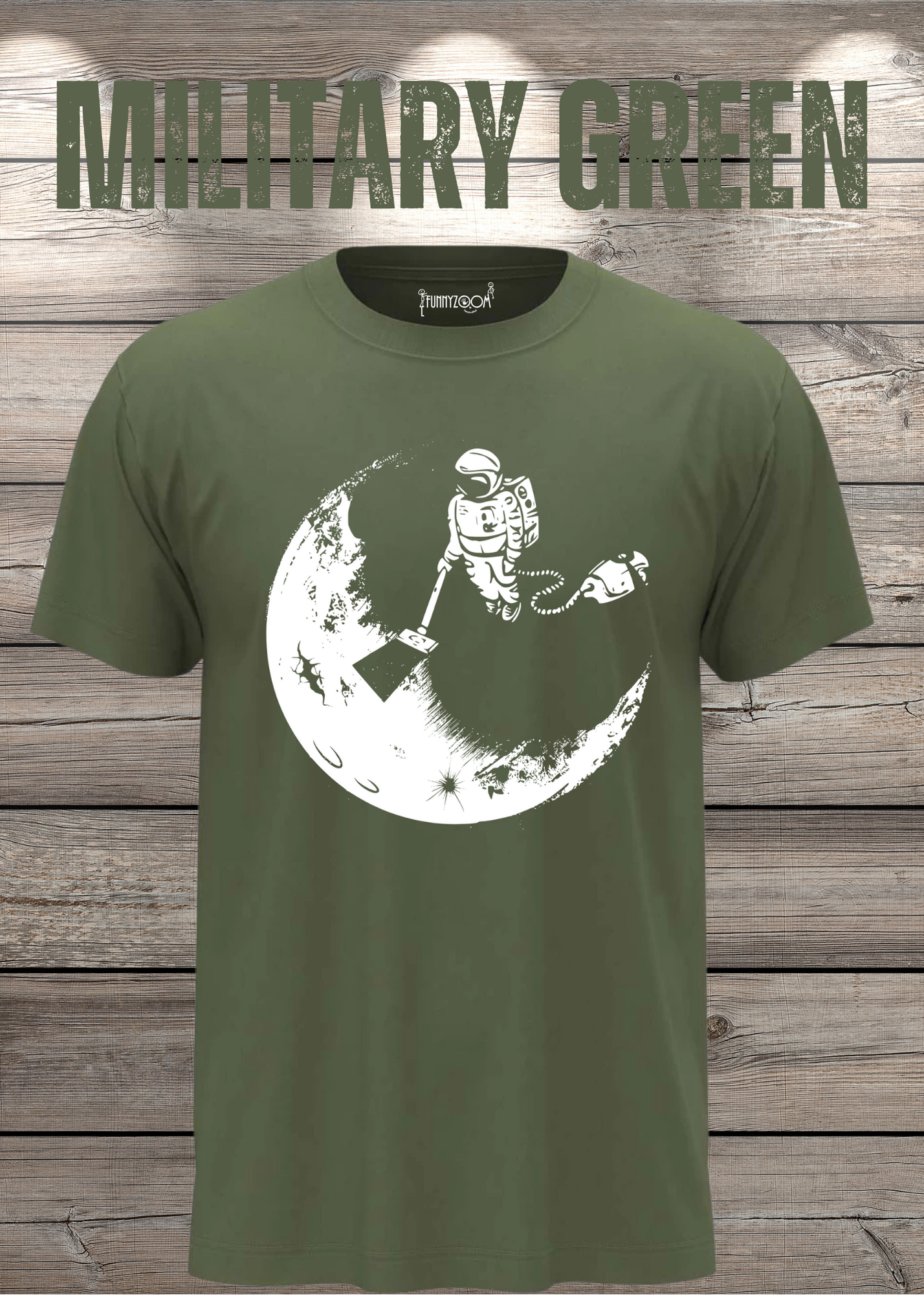 T-Shirt Mond mit Astronaut der Mond mit Staubsauger Staub saugt Personalisierbar Witziges T-Shirt Geschenkidee Lustiges Unisex T-Shirt