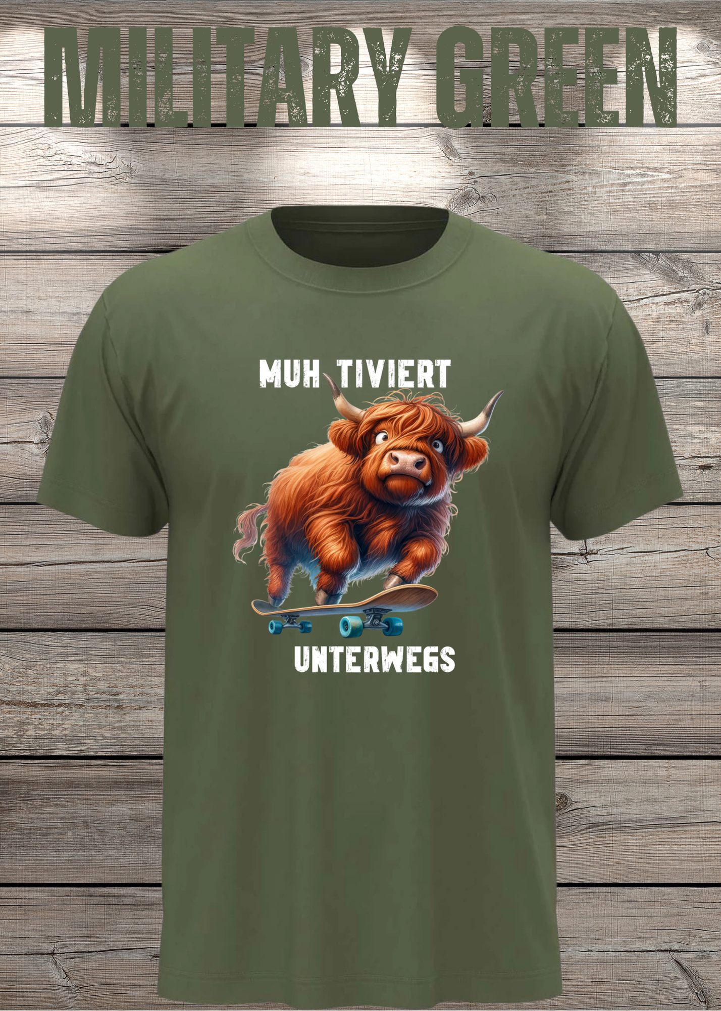 Highland Kuh Unisex T-Shirt Muh-tiviert unterwegs! Skateboard Kuh