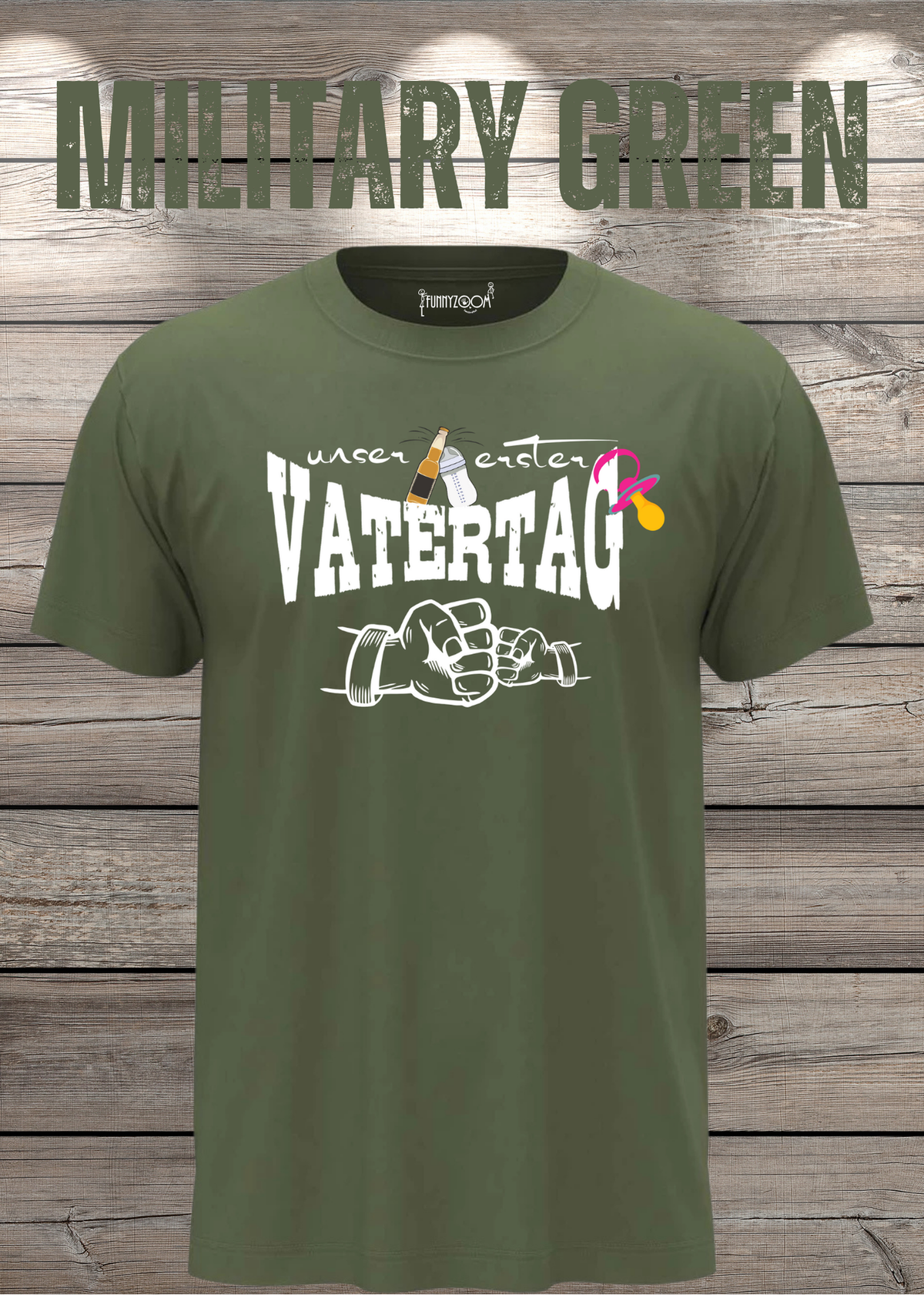 Herren T-Shirt für Papas mit Mädels Unser erster Vatertag Partnerschirt Vater Tochter T-Shirt in Military Green.