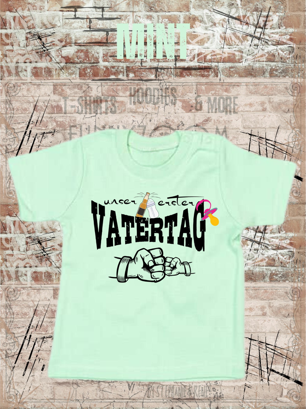 Baby Maedchen T-Shirt Unser erster Vatertag Suesse in Mint.
