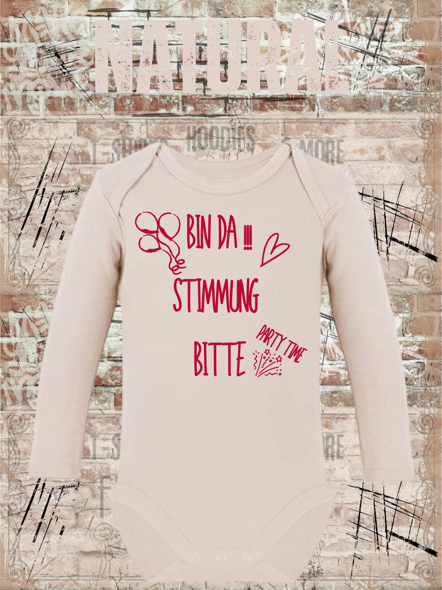 Baby Body Langarm 'Bin da - Stimmung bitte Party Time!' - Lustiger Spruch fuer kleine Partyloewen