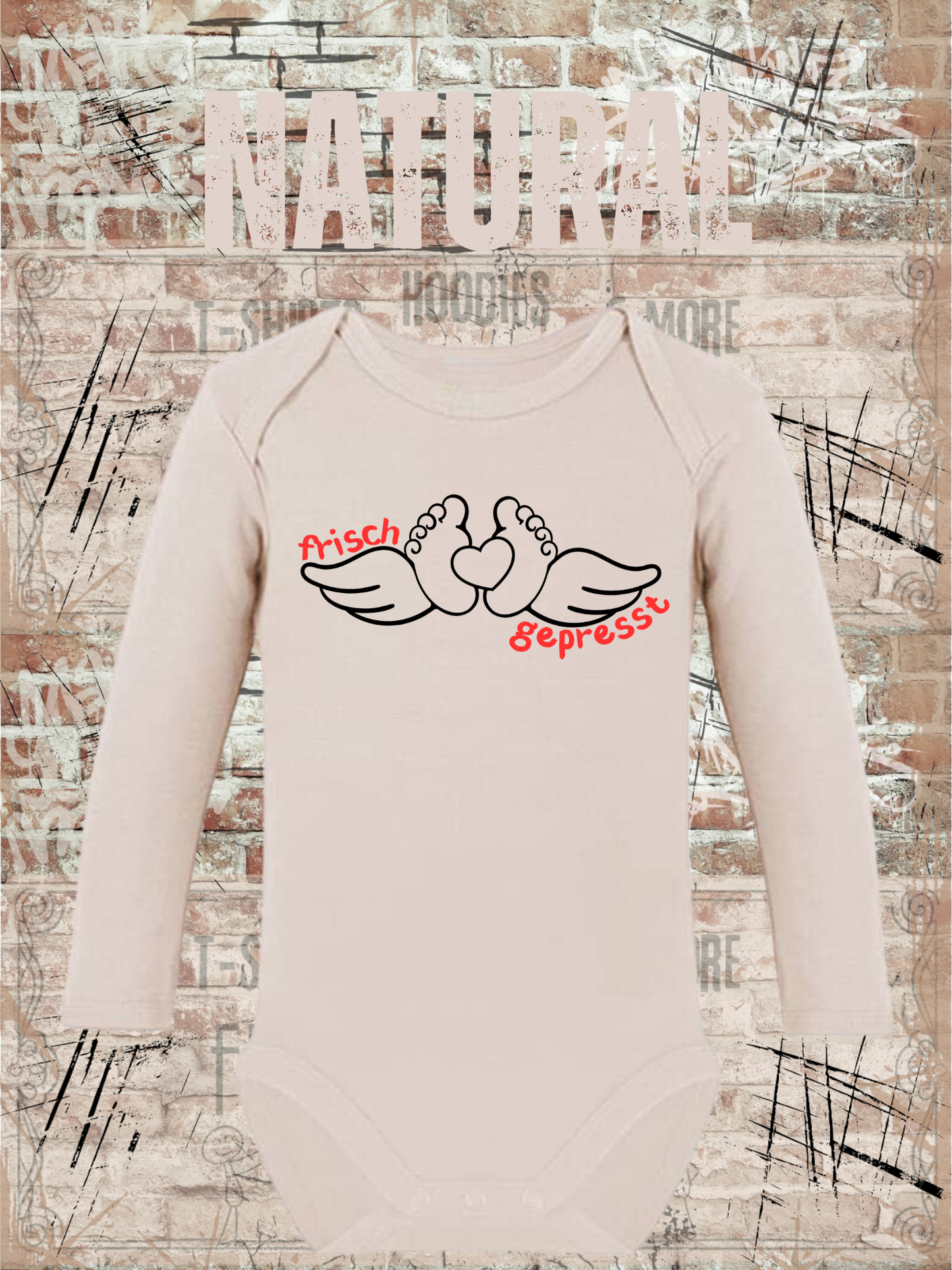 Baby Body Langarm Frisch gepresst Lustiger Spruch Geschenk zur Geburt Newborn Body