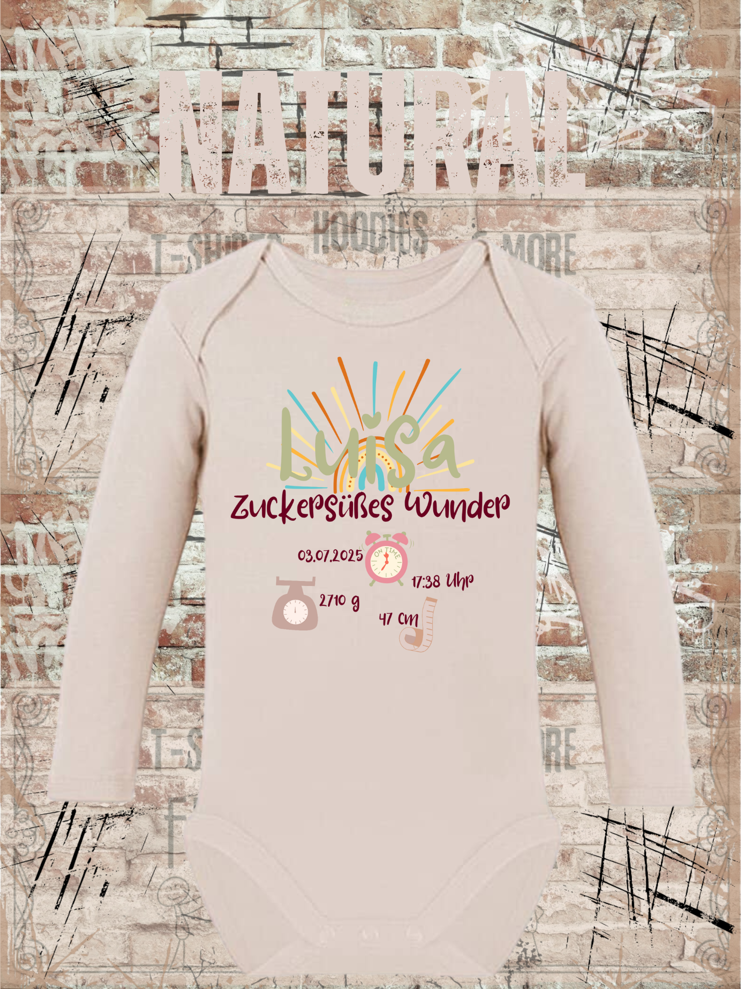 Baby Body Zuckersüßes Wunder personalisierbar mit Geburtsdatum Größe und Gewicht Baby Body Geschenkidee Newborn Baby Body