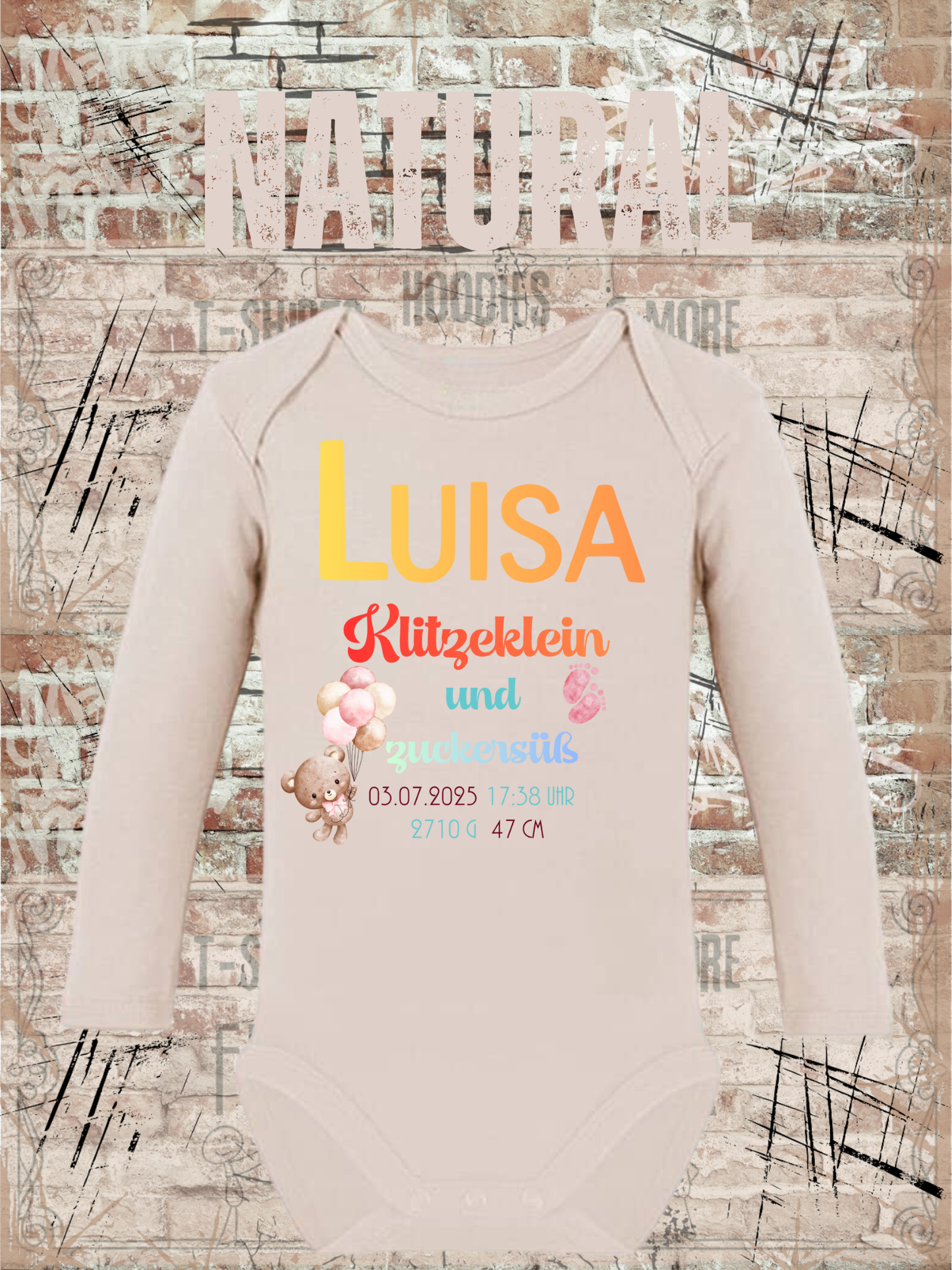 Baby Body Klitzeklein und Zuckersüß Personalisierbar mit Namen, Geburtsdatum, Größe & Gewicht
