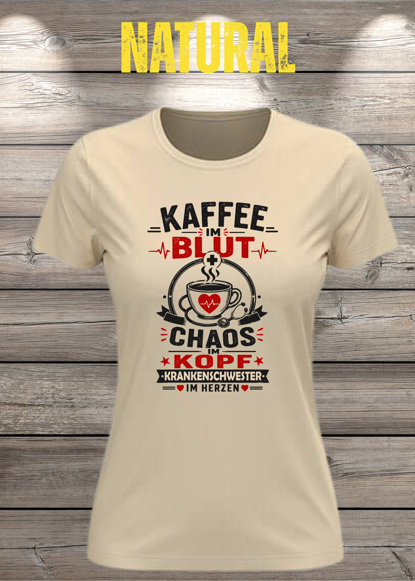 Krankenschwester T-Shirt – Kaffee im Blut, Chaos im Kopf