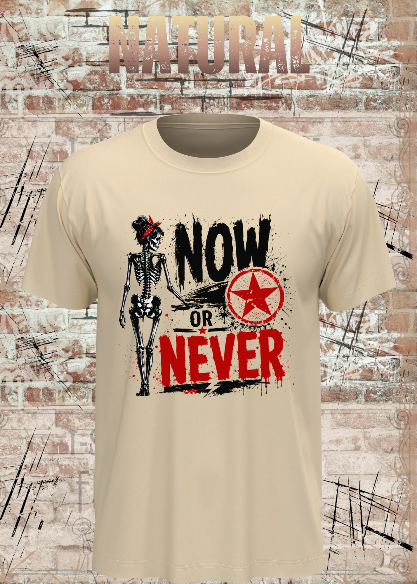 Now or Never Shirt – Rockiges Unisex T-Shirt mit Totenkopf & Vintage Grunge Design