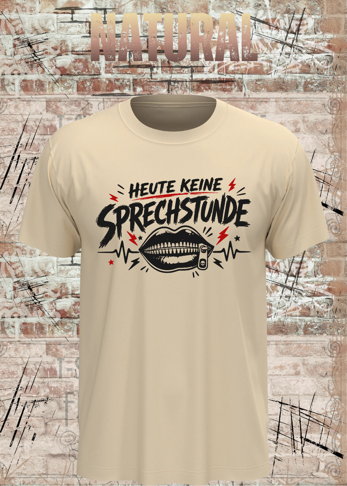 Unisex-T-Shirt „Heute keine Sprechstunde“ in Natural.
