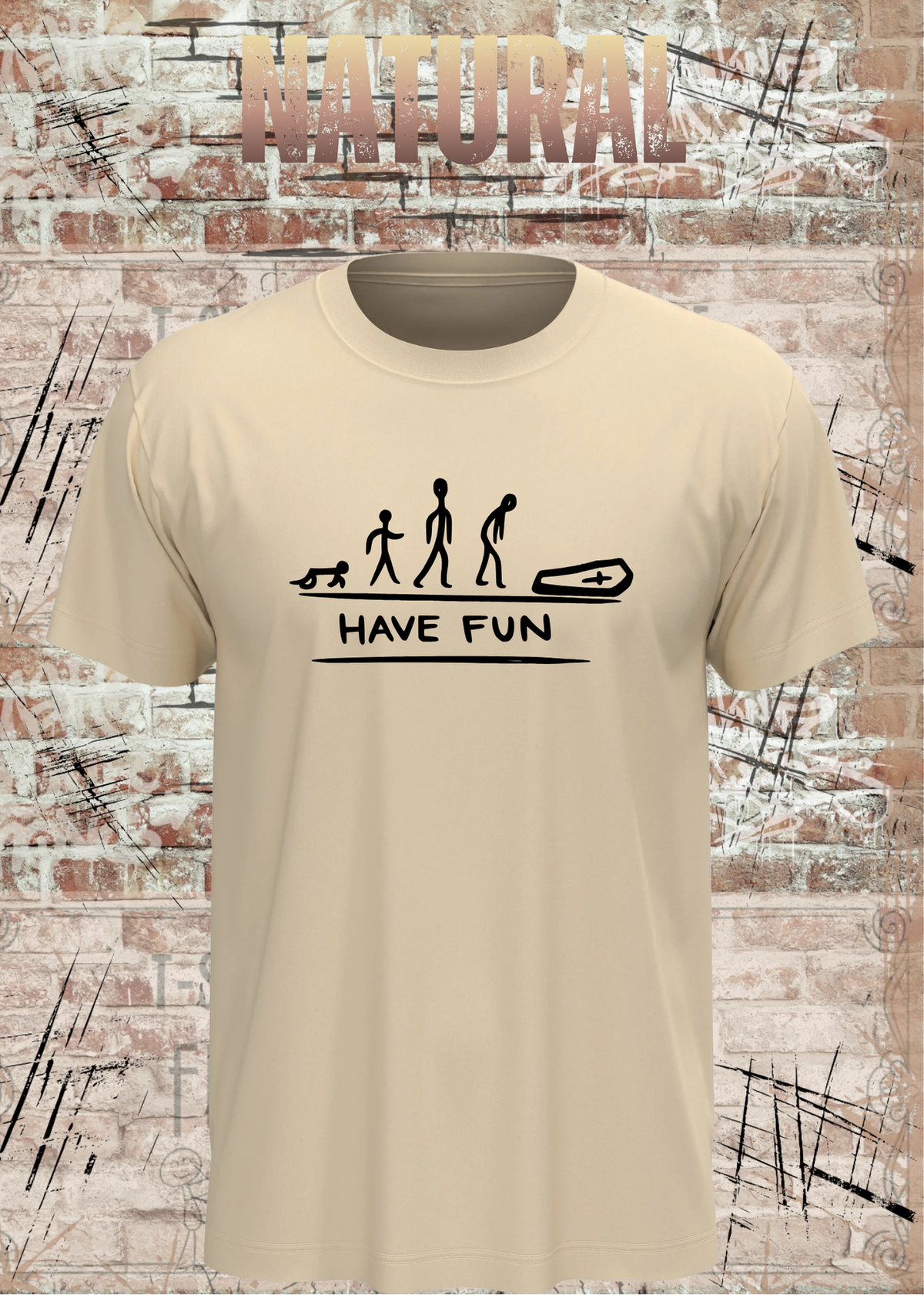 Have Fun Evolution Herren Damen Unisex T-Shirt in Natural.