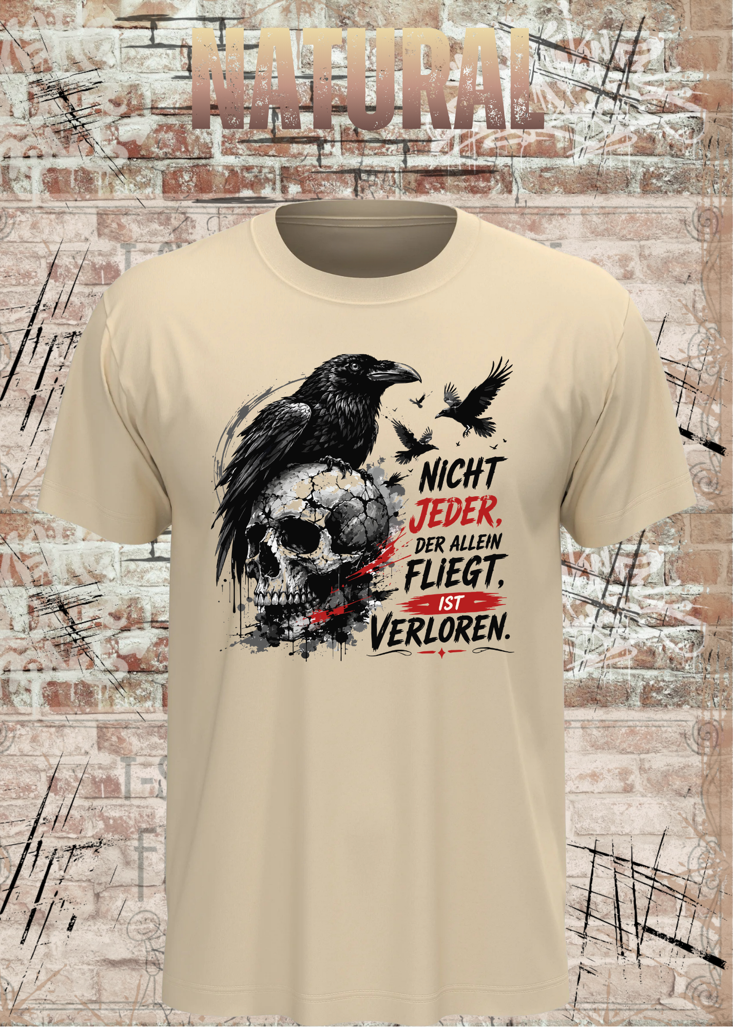 Nicht Jeder der Allein Fliegt T-Shirt – Dunkles Raben Shirt mit Totenkopf Motiv
