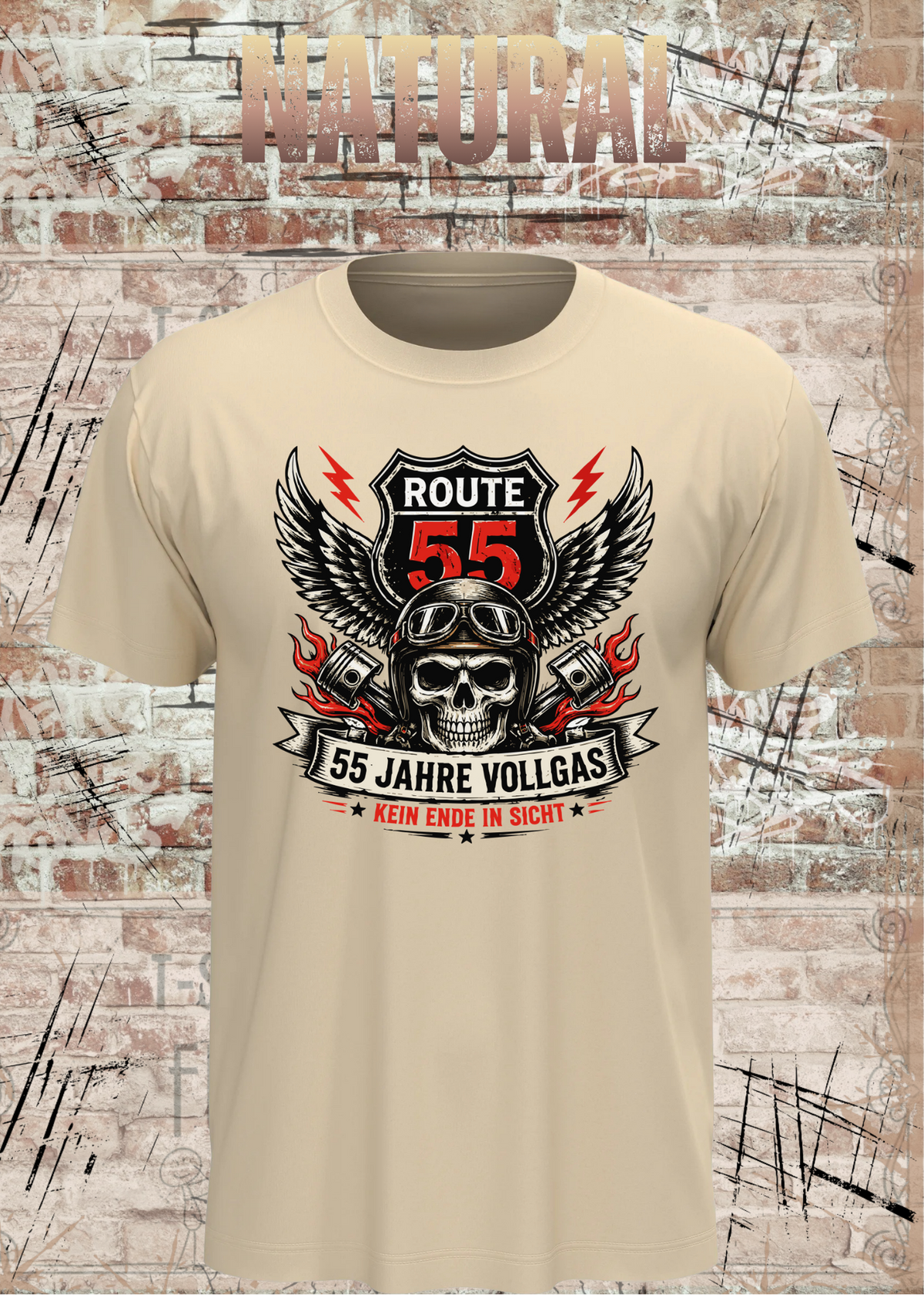 55 Jahre Vollgas T-Shirt – Route 55 in Natural.