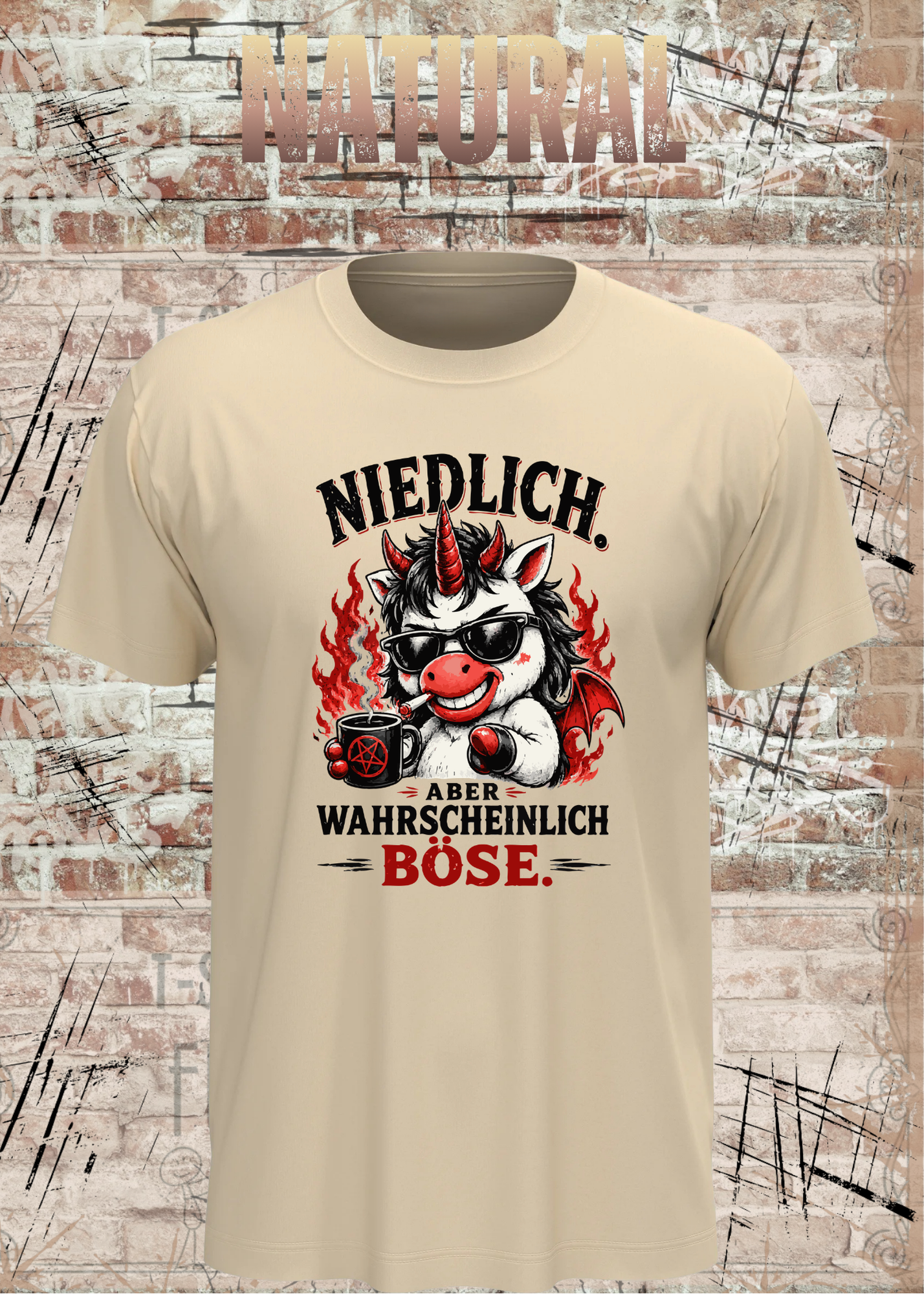 Niedlich aber wahrscheinlich böse – Lustiges Unisex T-Shirt mit Einhorn Motiv