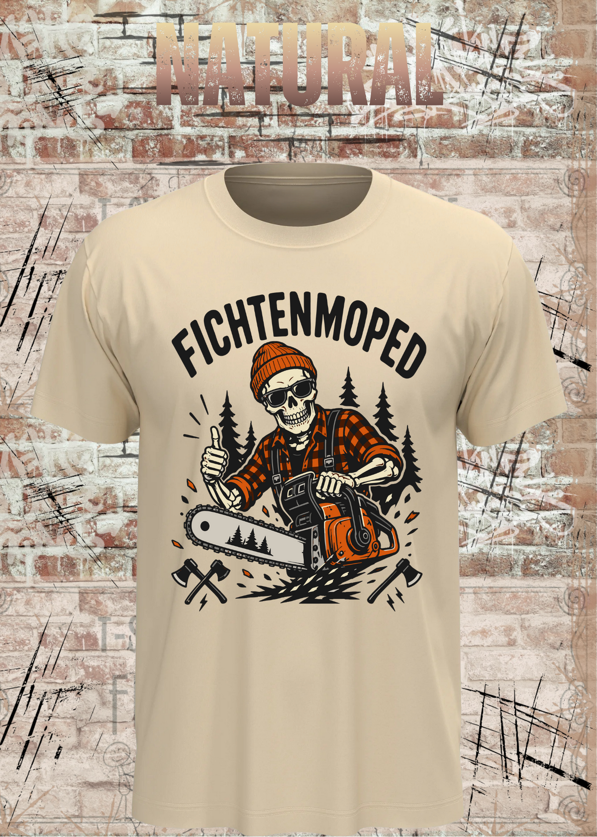 Herren-T-Shirt „Fichtenmoped“ in Natural.