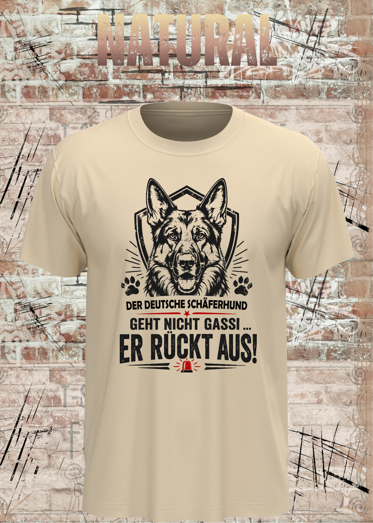 Schäferhund T-Shirt „Er rückt aus“ – Hundeshirt