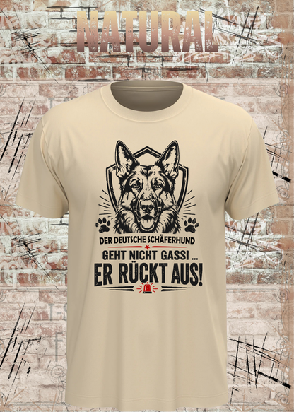 Schäferhund T-Shirt „Er rückt aus“ – Hundeshirt
