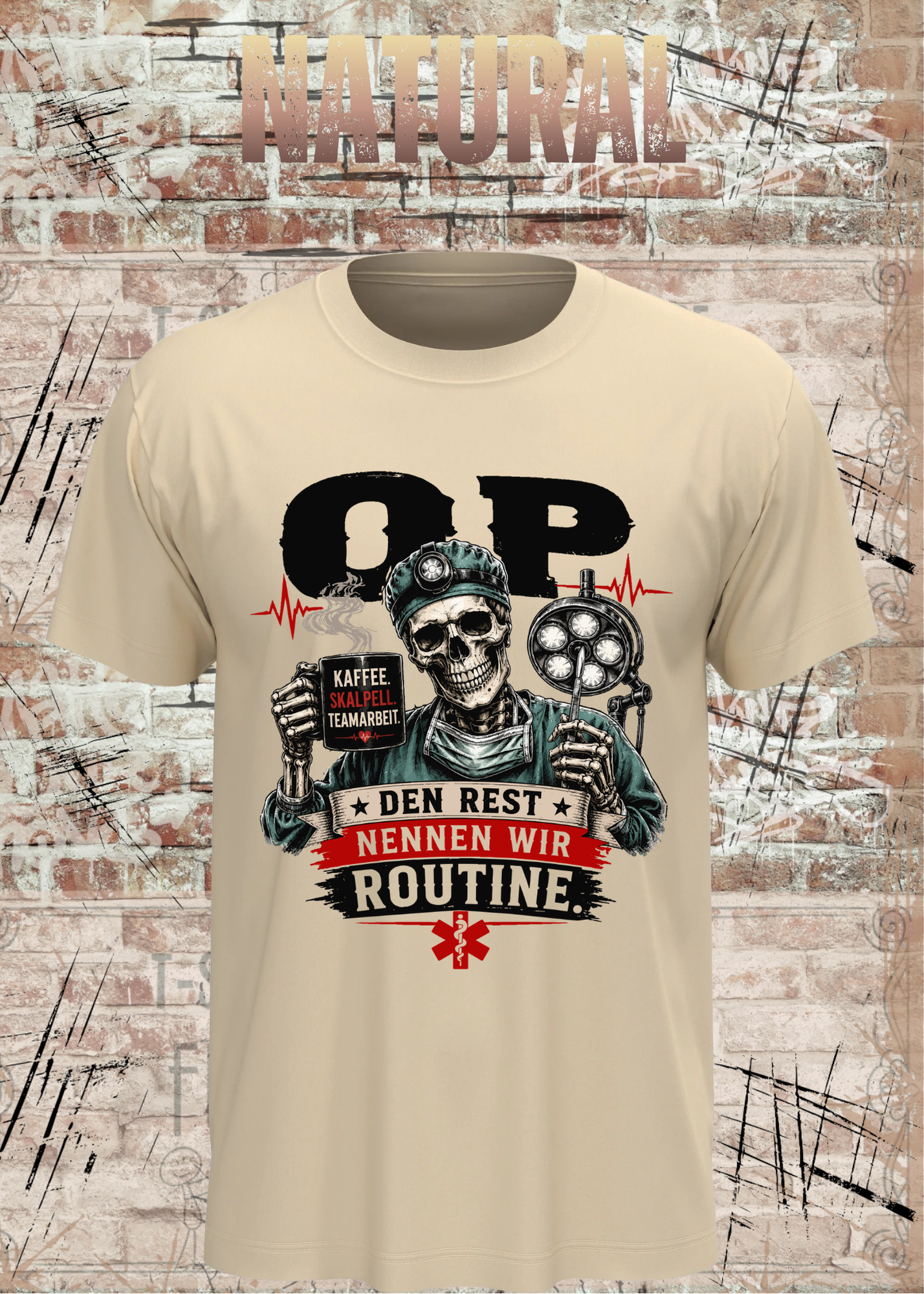 OP T-Shirt „Den Rest nennen wir Routine“ | Skelett Shirt für OP-Team & Medizin