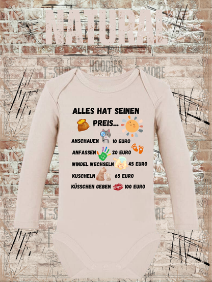 Baby Body Langarm Alles Hat Seinen Preis | Lustiger Babybody zur Geburt | Geschenk für Jungen & Mädchen