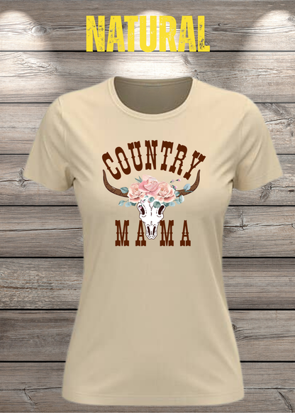 Country Mama T-Shirt – Freizeit Spruch Shirt für Damen in Natural.