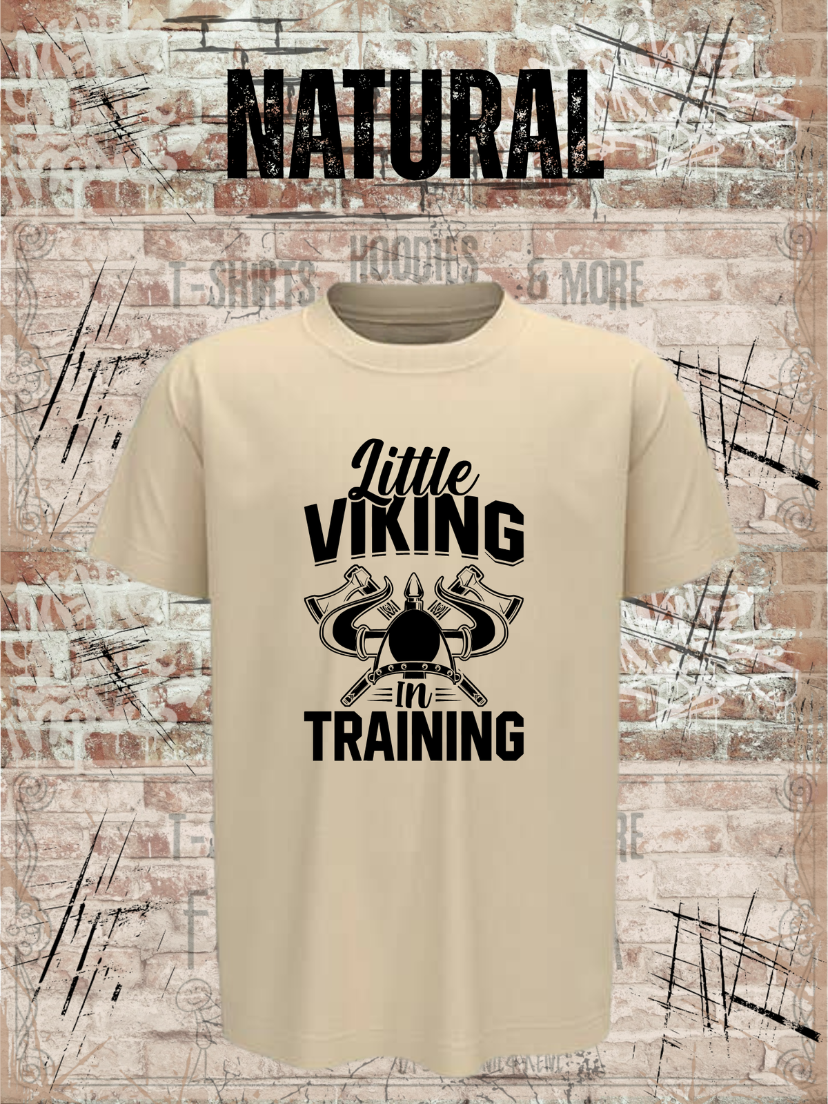 Kinder T-Shirt Little Viking in Training in Natural.
