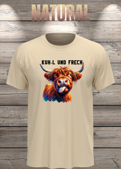 Unisex-T-Shirt „KUH-L UND FRECH“ in Natural.